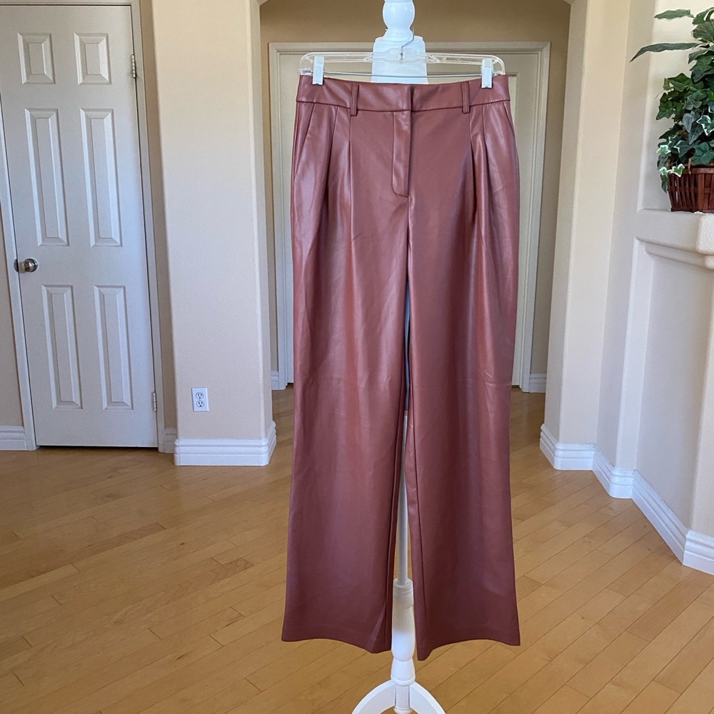 House of Harlow 1960 Cognac Brown Vegan Leather Straight Leg Pants